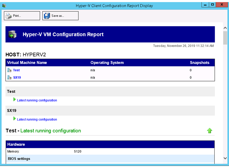BackupAssist includes Hyper-V backup software that allows you to generate a report with each VMs configuration information.