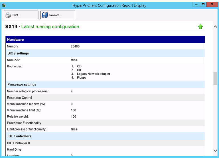 VM configuration report