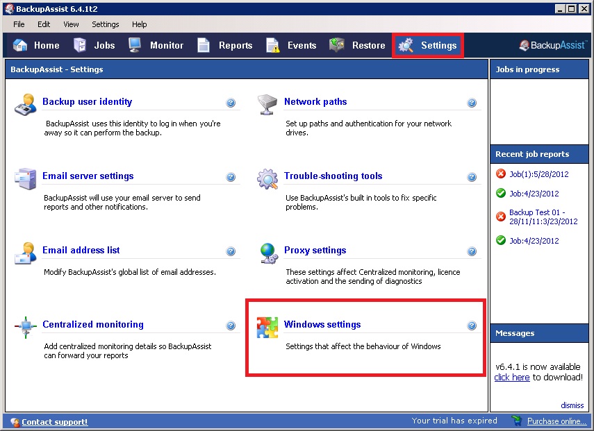 BackupAssist - Windows Settings