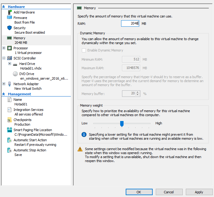 Adding Hyper V Memory