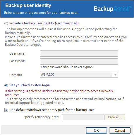 Backup User Identity