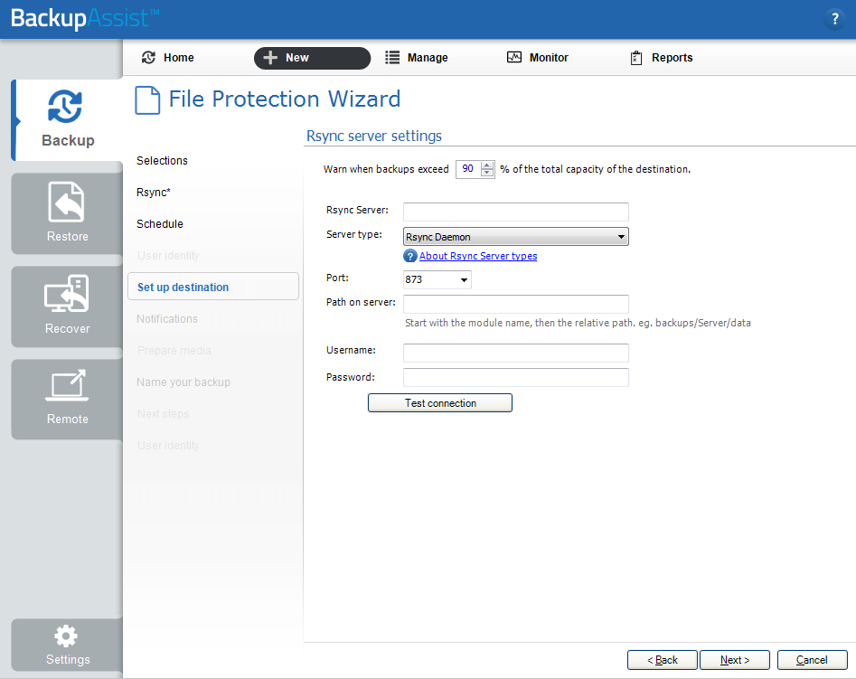 File Protection Rsync destination